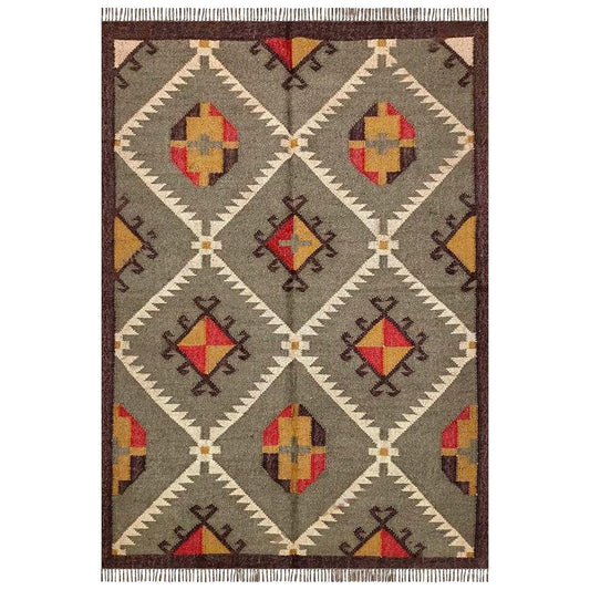 Authentic Wool & Jute Dhurrie Rug Kilims with Traditional Patterns