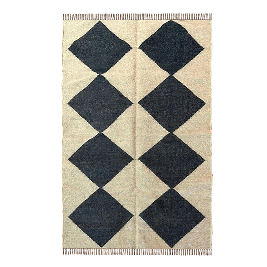 Black Hand-Woven Jute Kilim Carpet 4x6 ft