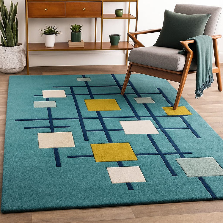 Modern wool carpet in neutral tones for living room décor  Hand-tufted