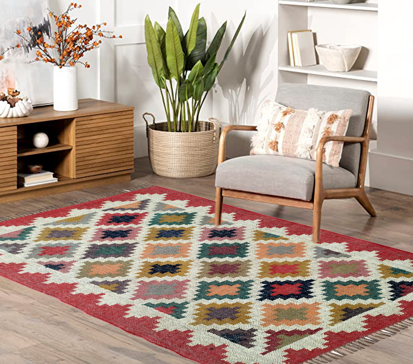 Modern Wool Jute Flatweave Dhurrie – Living Room Rug