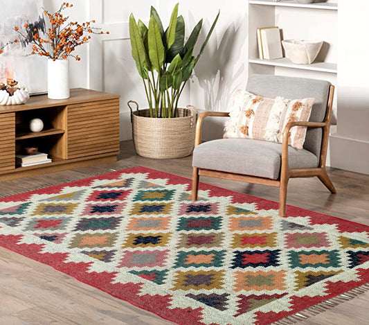 Modern Wool Jute Flatweave Dhurrie – Living Room Rug