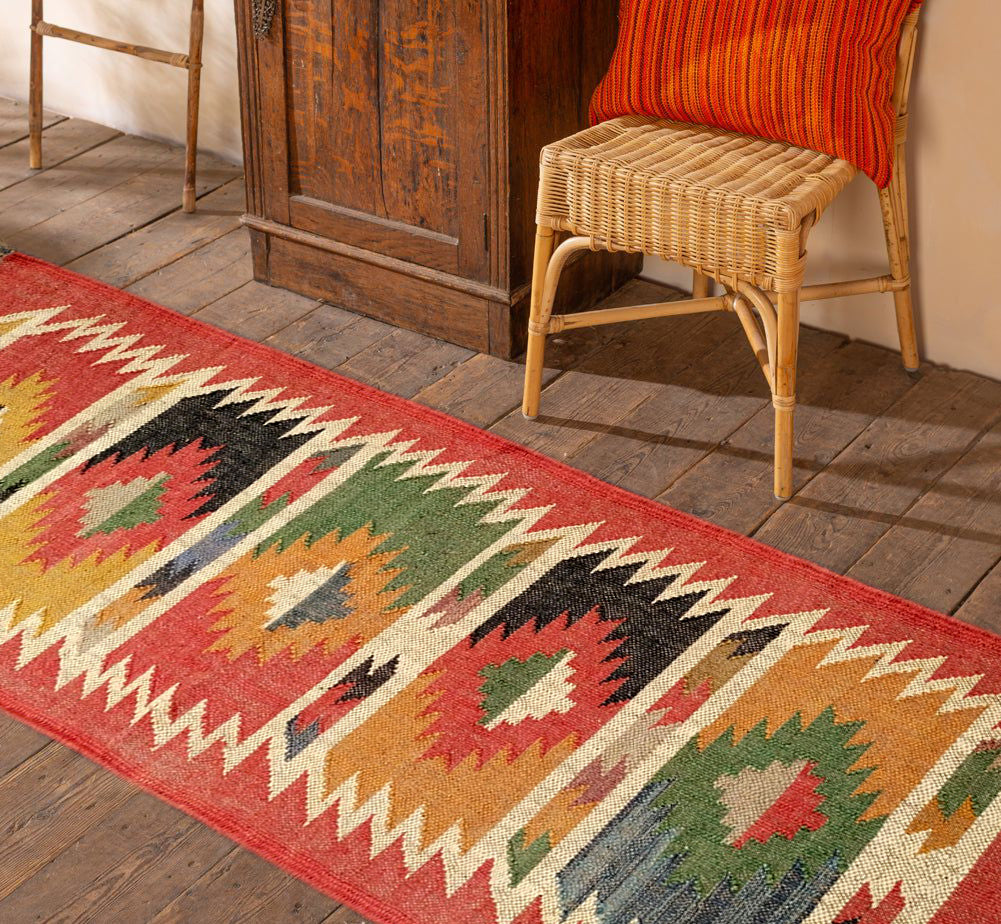 Handmade Wool Jute Dhurrie Runner Floor Rug