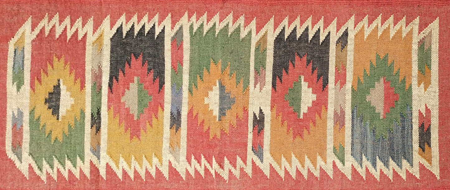 Handmade Wool Jute Dhurrie Runner Floor Rug