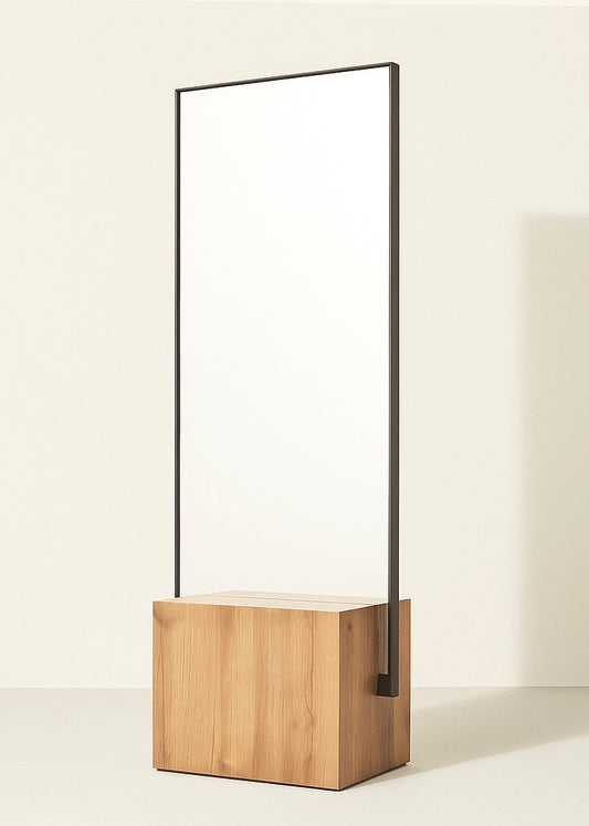 The Axis Mirror – Sculptural Floor Mirror in Solid Wood and Iron