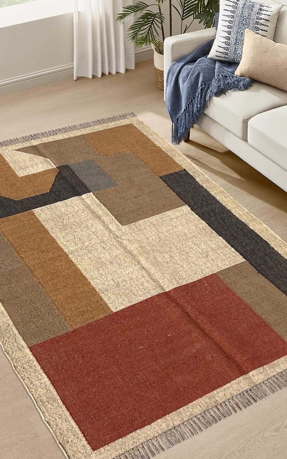Handwoven Wool Jute Dhurrie Rugs, Living Bed Room Carpet