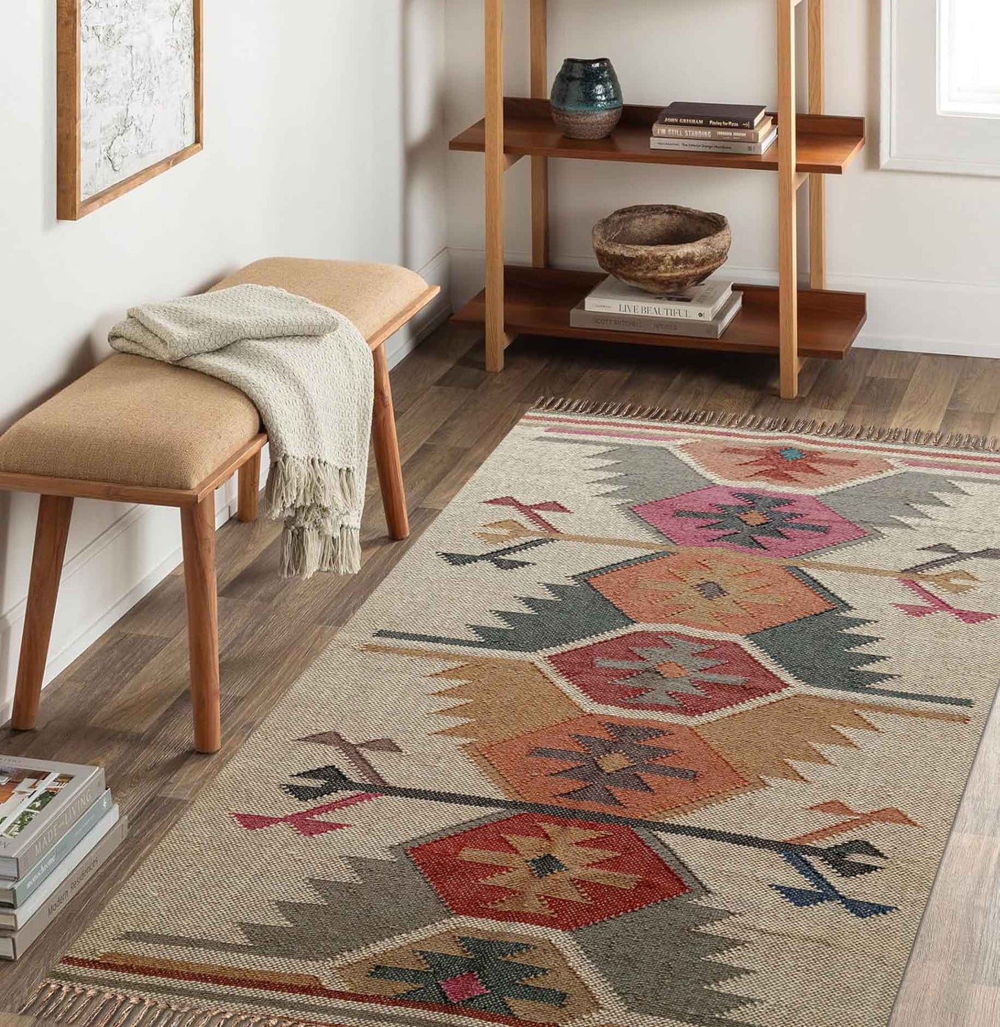 Wool And Jute Dhurrie Rug Flatweave Kilim Runner Mat