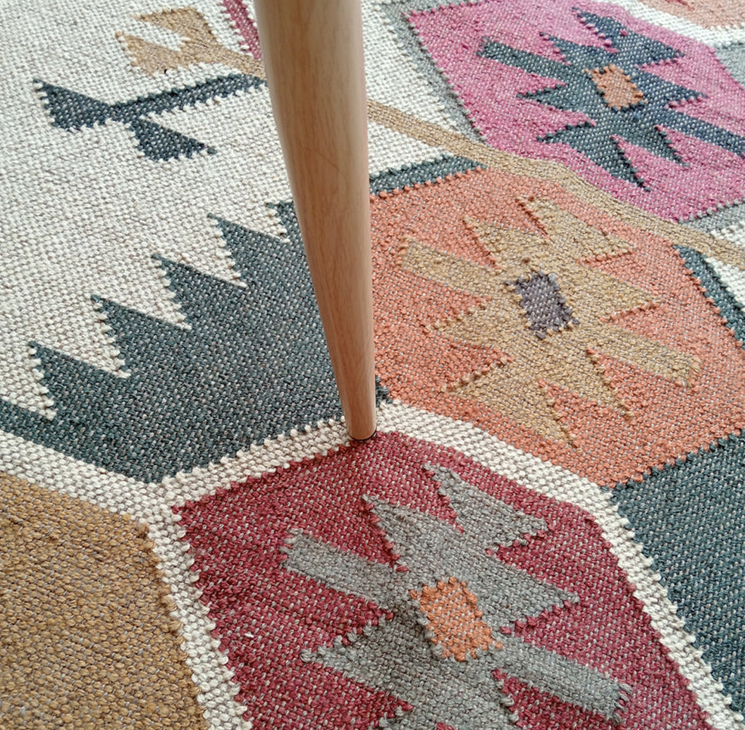 Wool And Jute Dhurrie Rug Flatweave Kilim Runner Mat