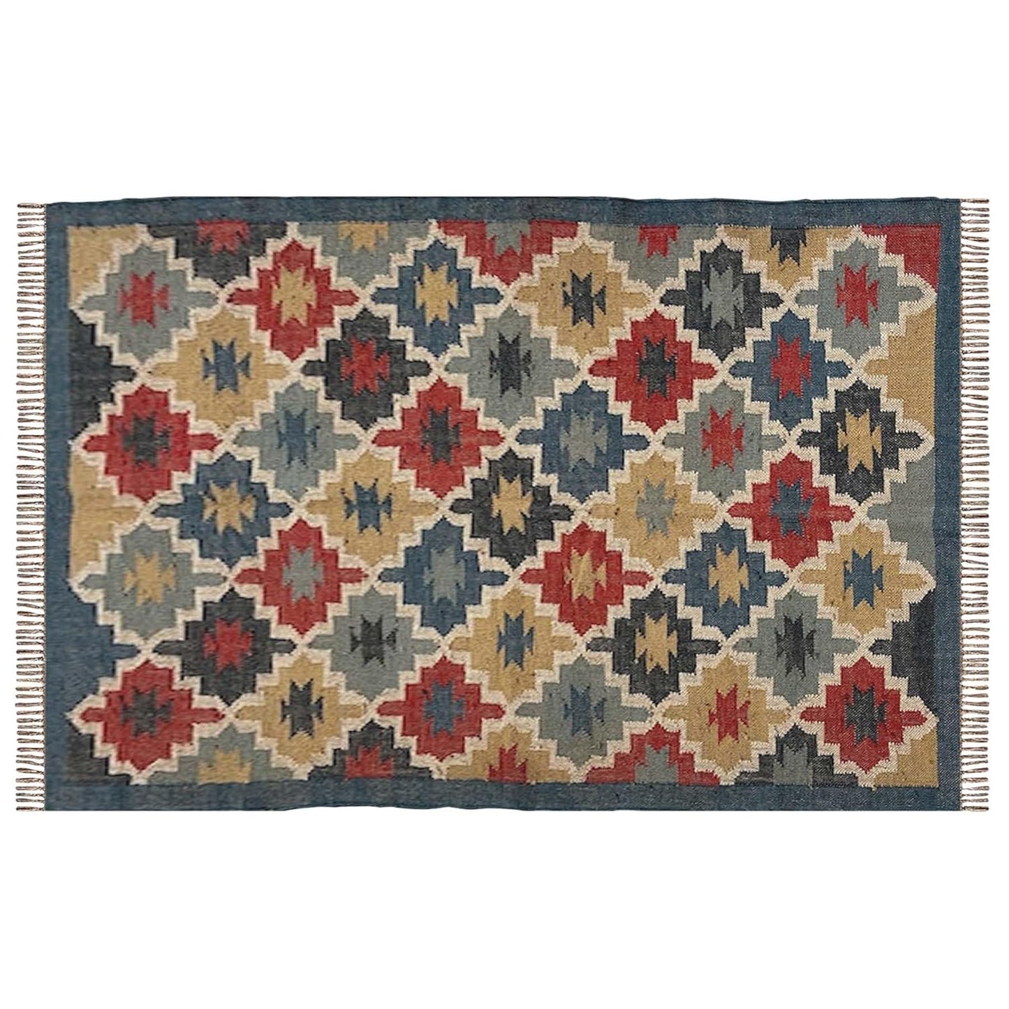 Artwork Handwoven Wool and Jute Dhurrie Kilim