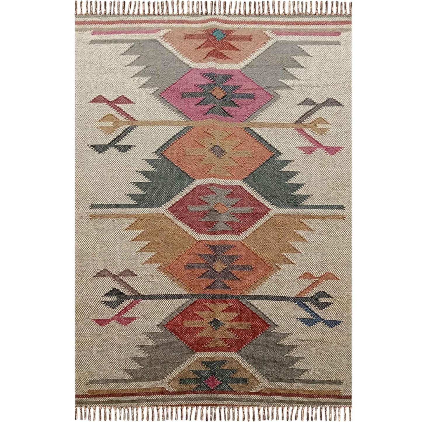 Wool and Jute Multicolor Dhurrie Rug Carpet By Borg Layton