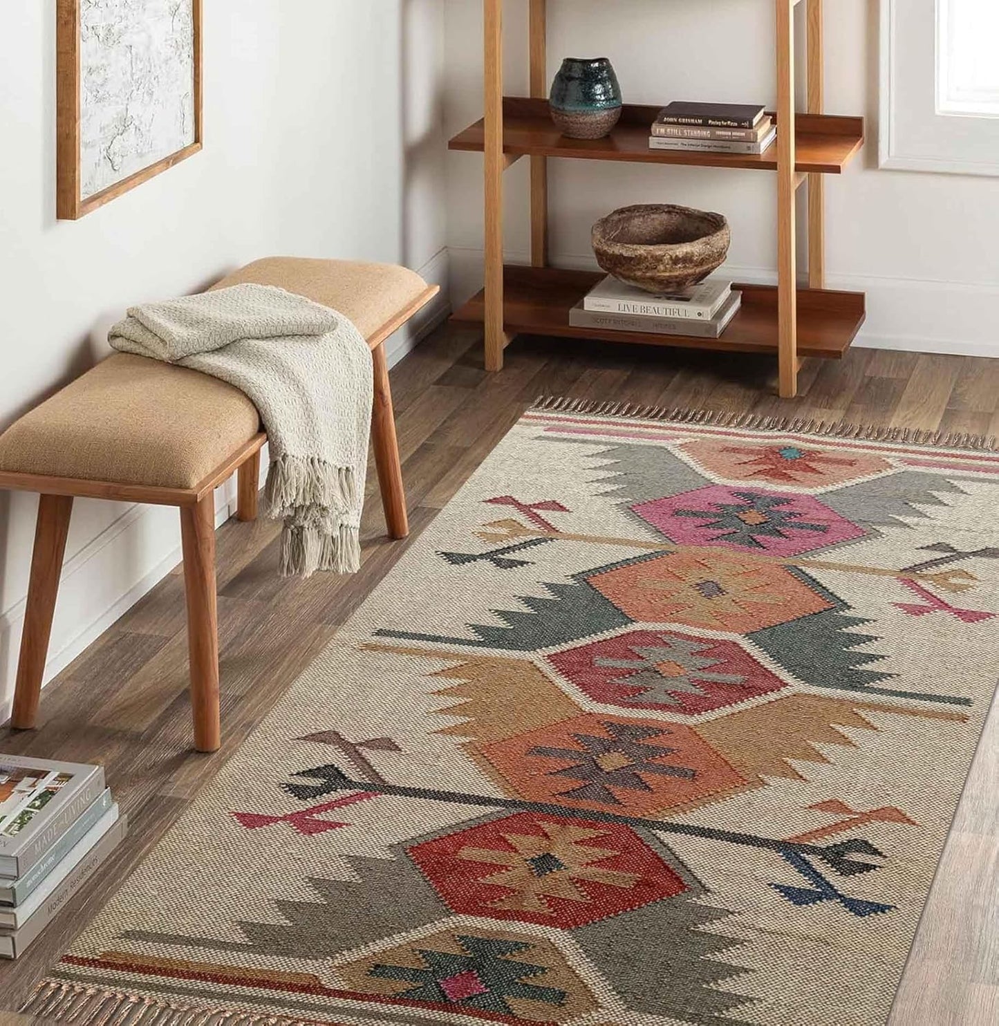 Wool and Jute Multicolor Dhurrie Rug Carpet By Borg Layton