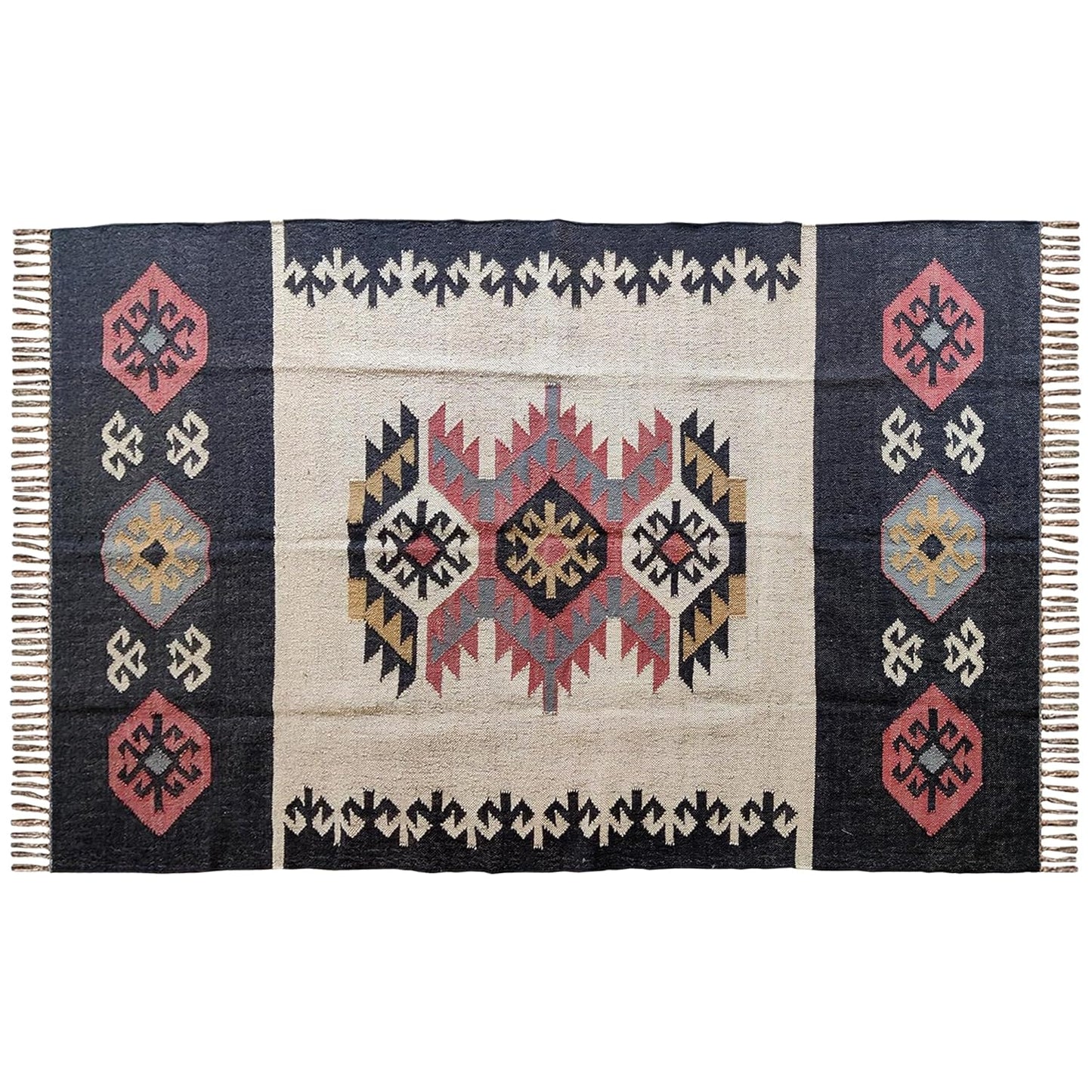 Wool and Jute Dhurrie Rug Carpet/Traditional Reversible Kilim