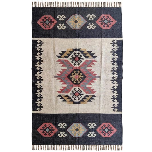 Wool and Jute Dhurrie Rug Carpet/Traditional Reversible Kilim