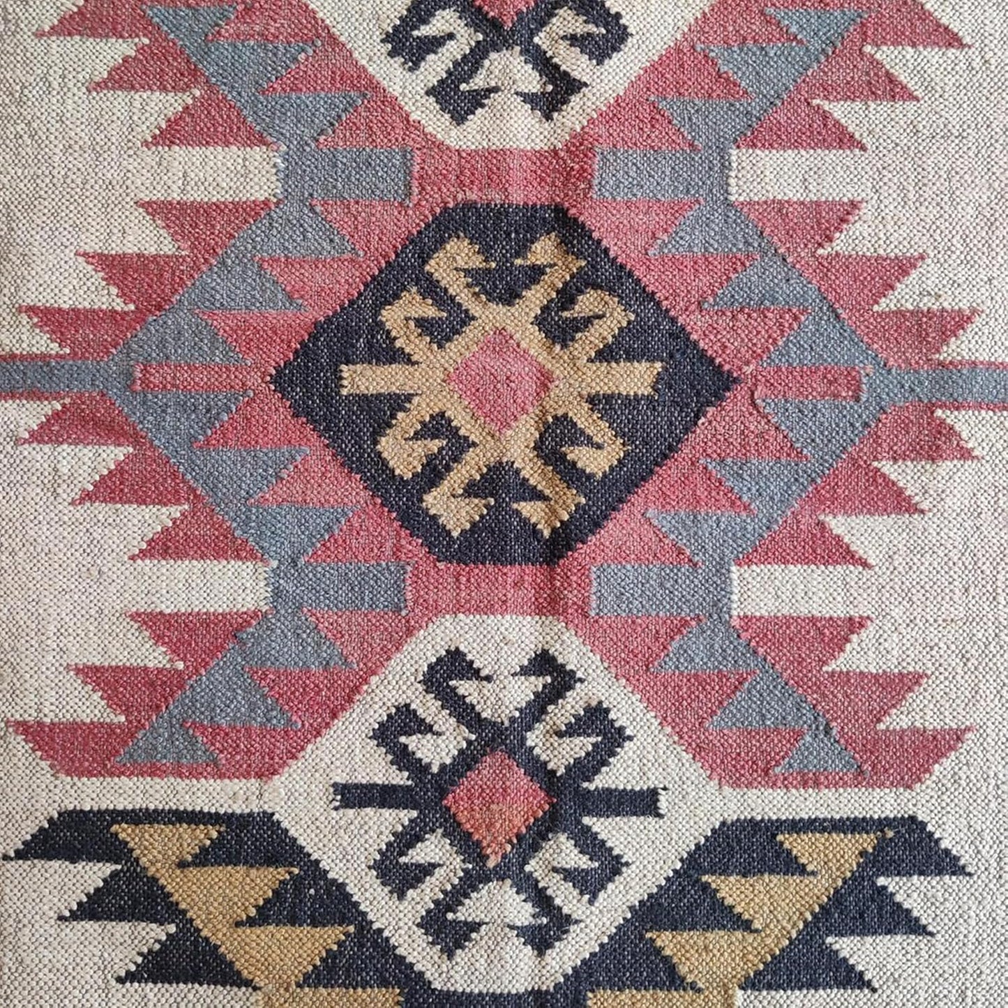Wool and Jute Dhurrie Rug Carpet/Traditional Reversible Kilim