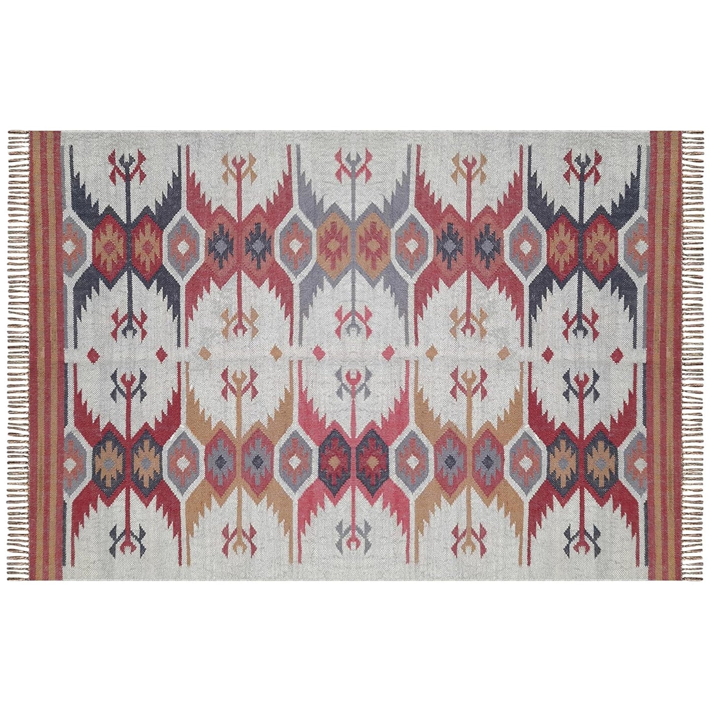 Boho Wool & Jute Dhurrie Rug, Kilim Carpet for Bedroom