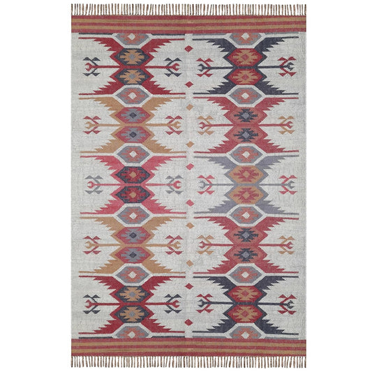 Boho Wool & Jute Dhurrie Rug, Kilim Carpet for Bedroom