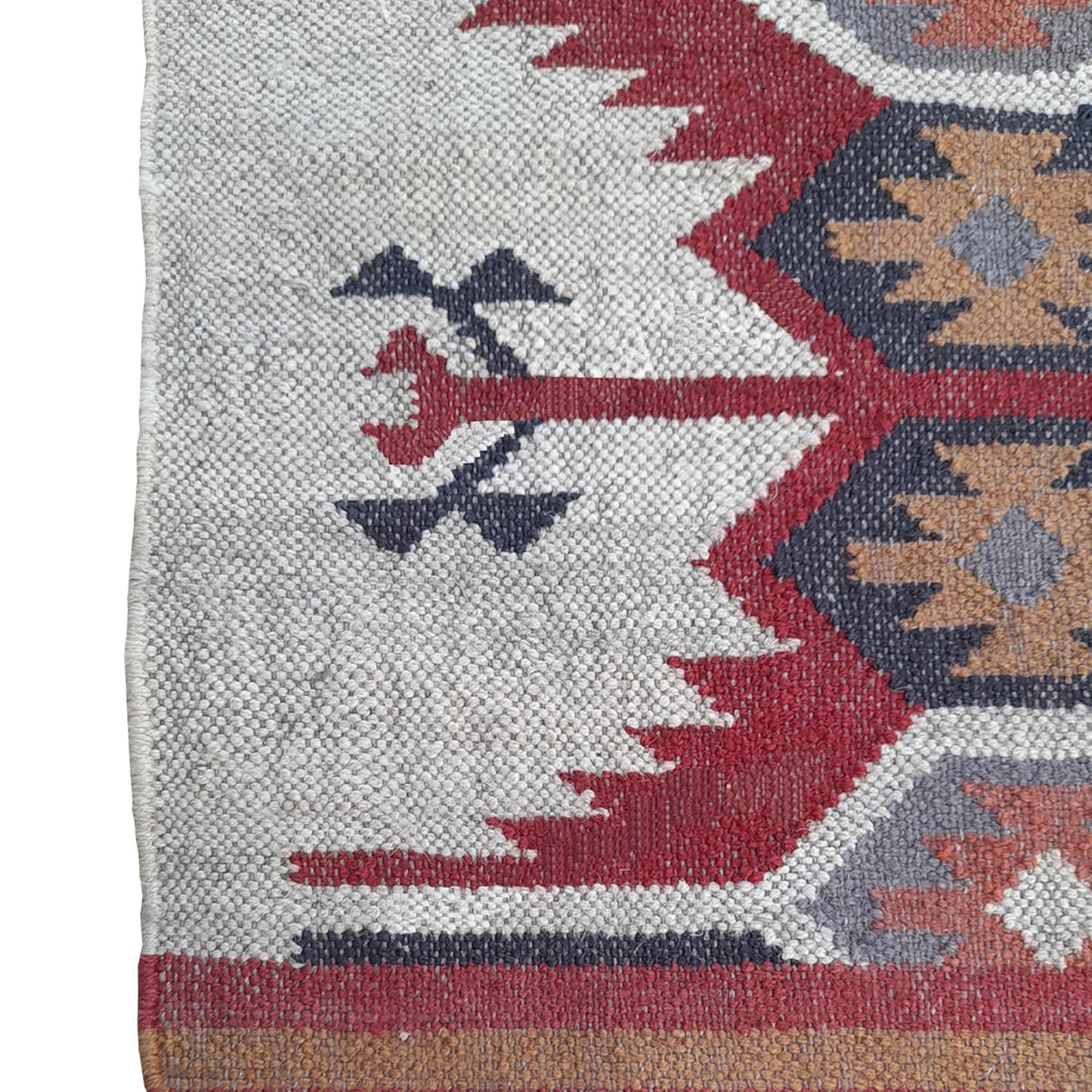 Boho Wool & Jute Dhurrie Rug, Kilim Carpet for Bedroom