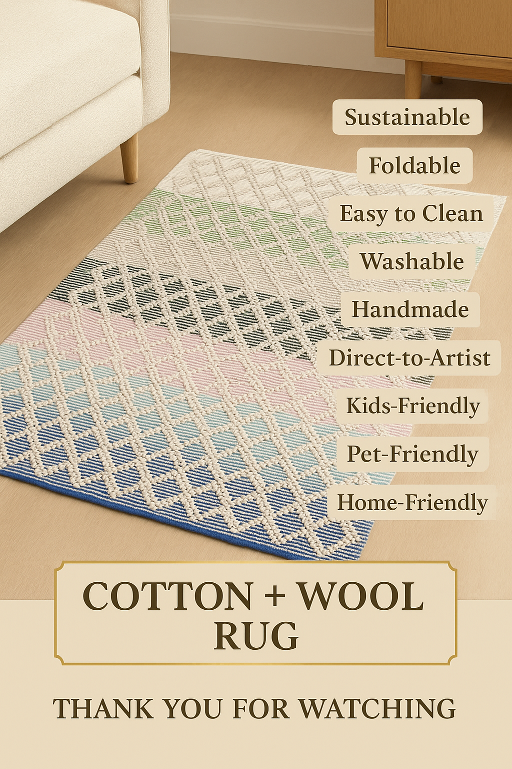 Handwoven Wool & Cotton Dhurrie Rug-4x6 ft