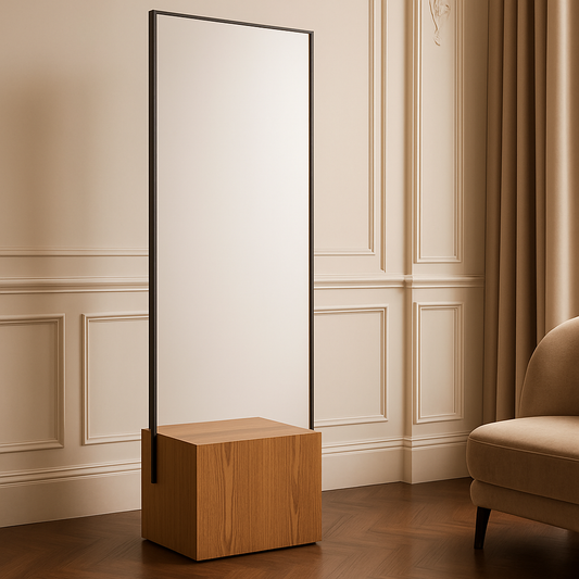 The Axis Mirror – Sculptural Floor Mirror in Solid Wood and Iron