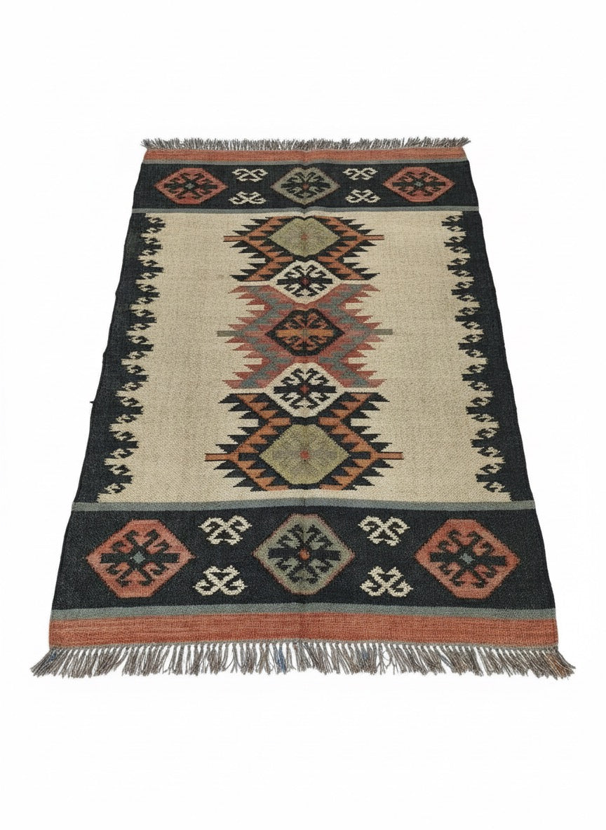 Handwoven Wool Jute Dhurrie – Flatweave Rug Carpet | Tribal Kilim Mat