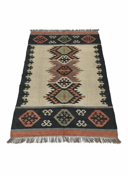 Handwoven Wool Jute Dhurrie – Flatweave Rug Carpet | Tribal Kilim Mat