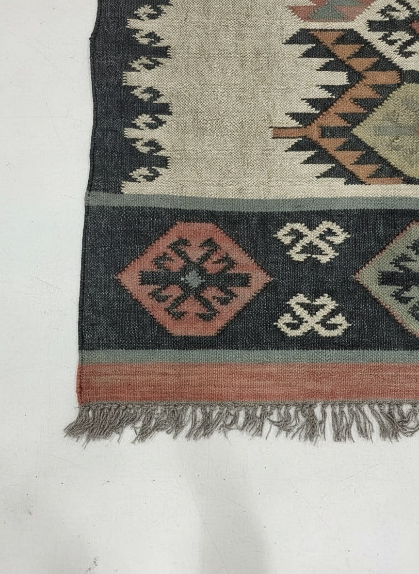 Handwoven Wool Jute Dhurrie – Flatweave Rug Carpet | Tribal Kilim Mat