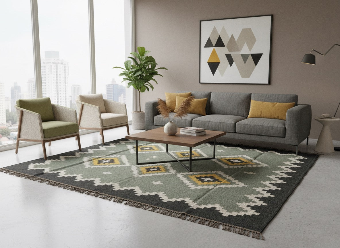 Handwoven Kilim Carpet | Boho Area Rug | Living Room & Bedroom Floor Decor