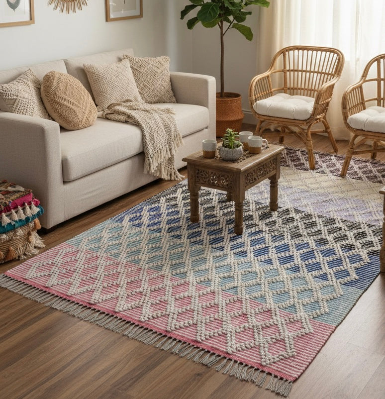 Hand-Loom Cotton Carpet Rug-4x6 ft