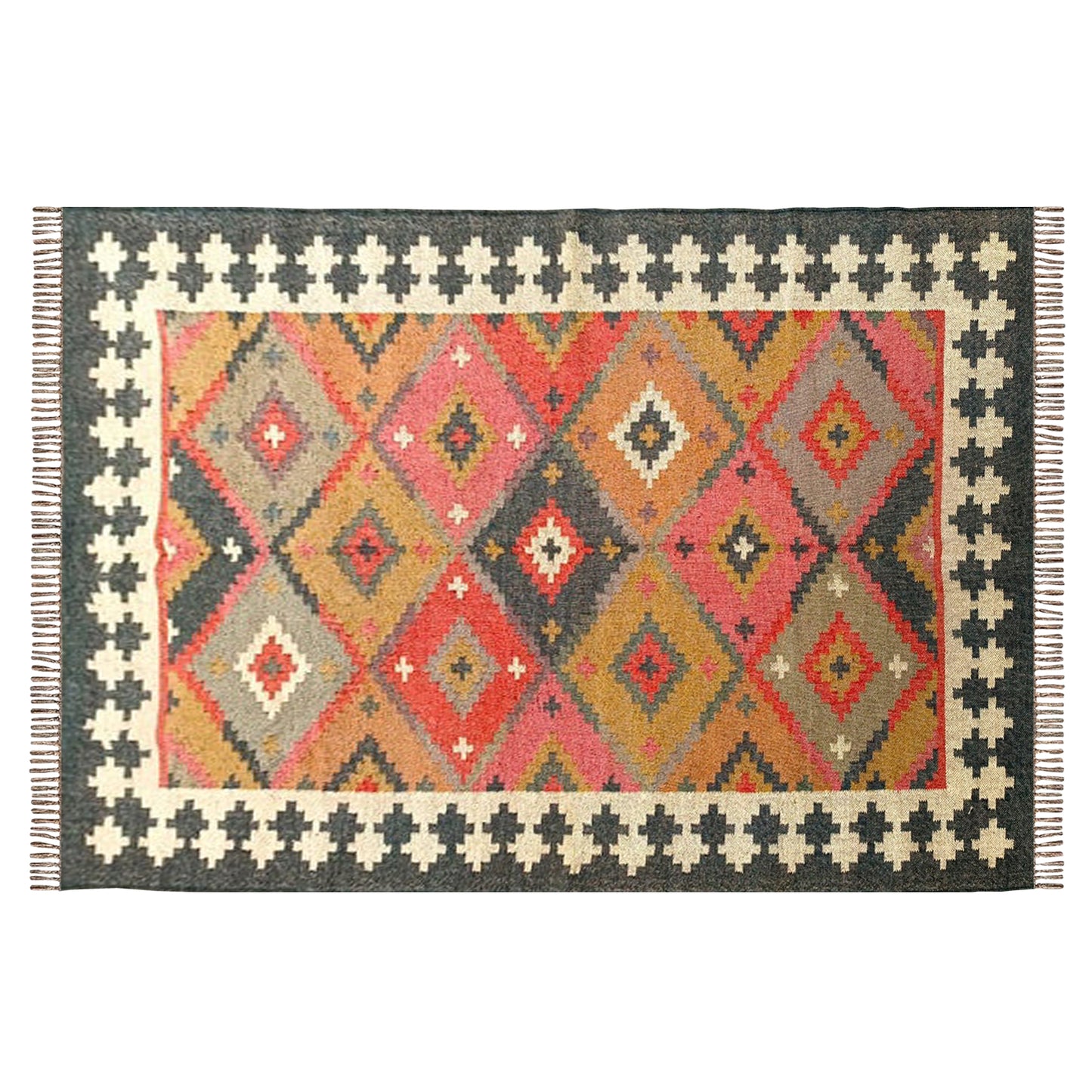 Handwoven Wool Jute Dhurrie Rug Natural Flatweave