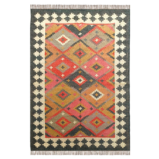 Handwoven Wool Jute Dhurrie Rug Natural Flatweave