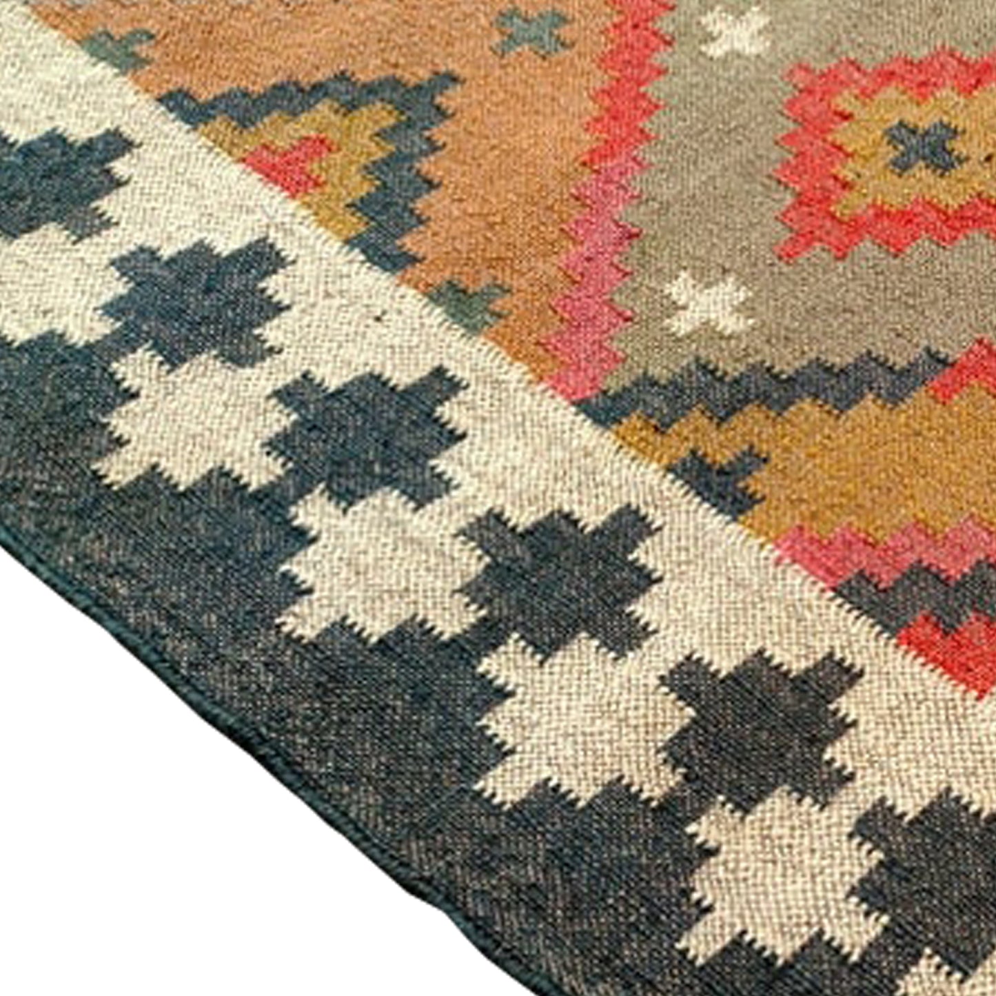 Handwoven Wool Jute Dhurrie Rug Natural Flatweave