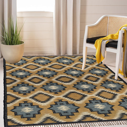 Yellow Natural Fiber Wool Jute Dhurrie – Home Rug