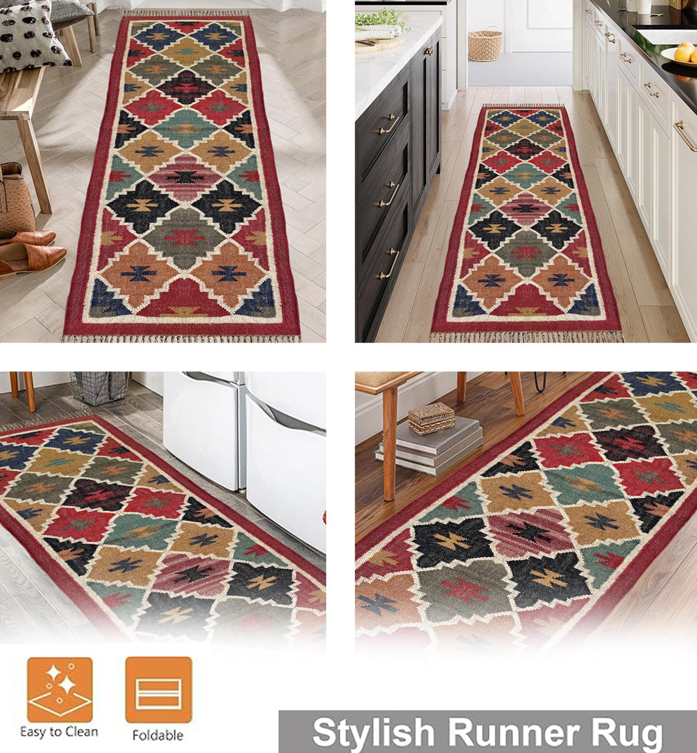 Luxury Wool Dhurry Jute Kilim Rug – Designer Carpet for Bedroom