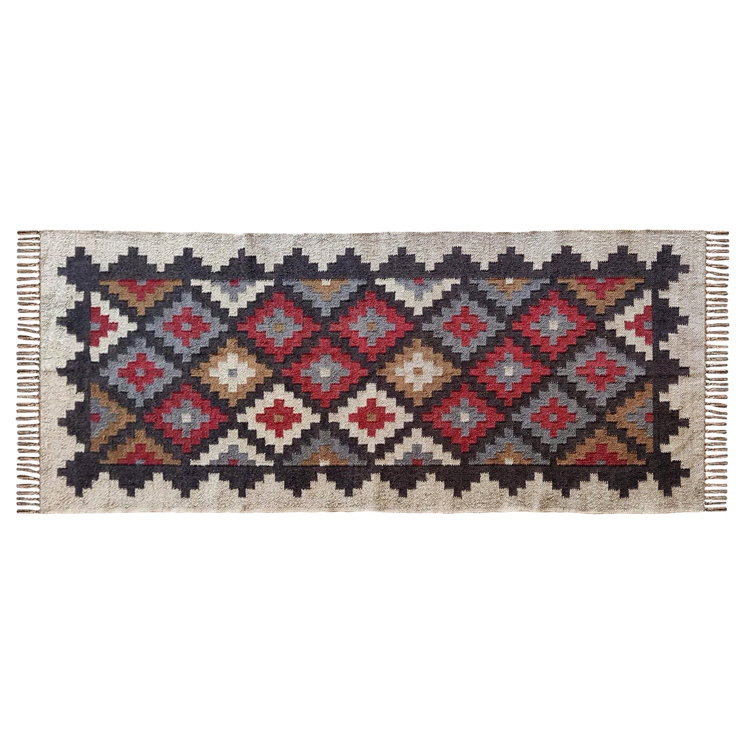 Indian Wool Kilim Dhurry Carpet – Vintage Style Woven Jute Mat