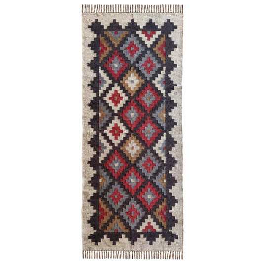 Indian Wool Kilim Dhurry Carpet – Vintage Style Woven Jute Mat