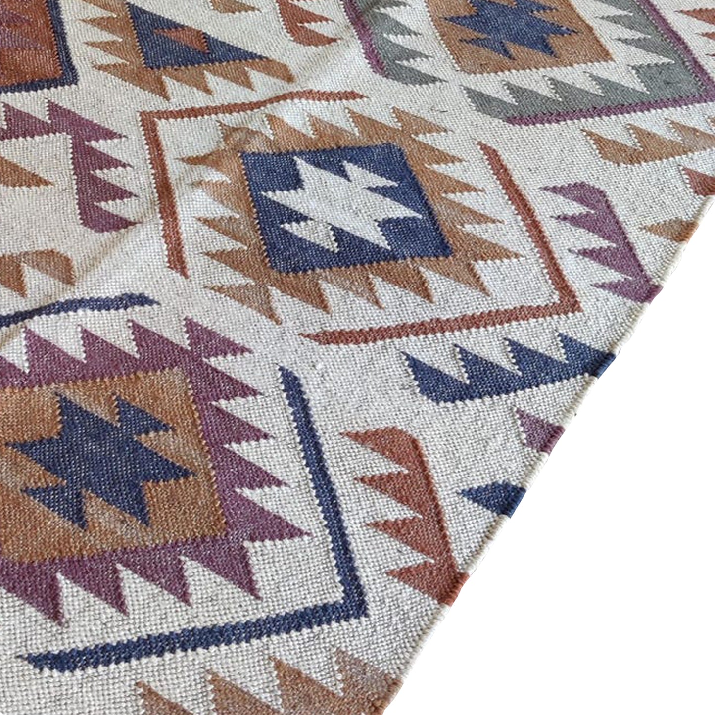 Wool Jute Dhurrie Kilim Mat – Handwoven Area Carpet for Living Room