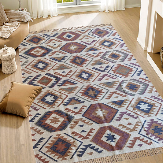 Wool Jute Dhurrie Kilim Mat – Handwoven Area Carpet for Living Room