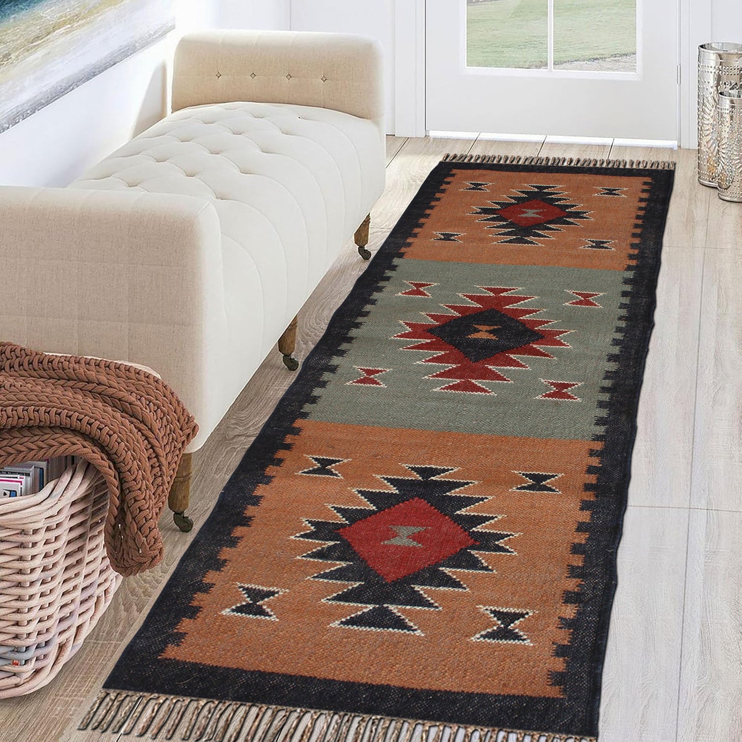 Boho Kilim Dhurrie Rug – Living Room/Bed Room Floor Mat