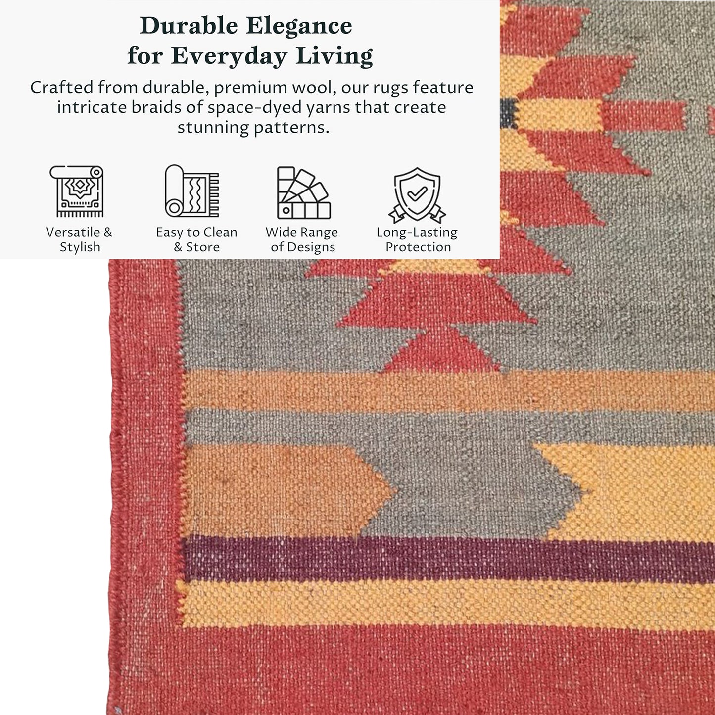 Wool And Jute Natural Fiber Kilim Dhurrie Bed Room Carpet