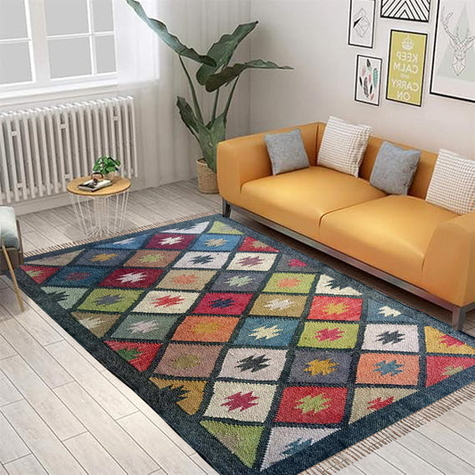 Wool Jute Diamond Kilim Rug – Reversible Mat Carpet