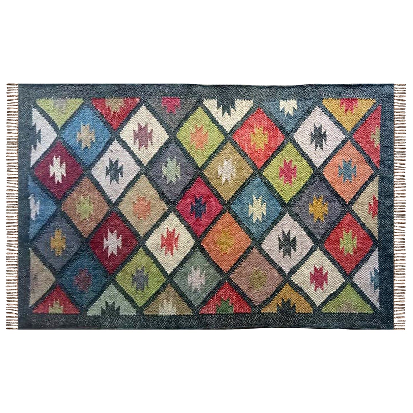 Wool Jute Diamond Kilim Rug – Reversible Mat Carpet