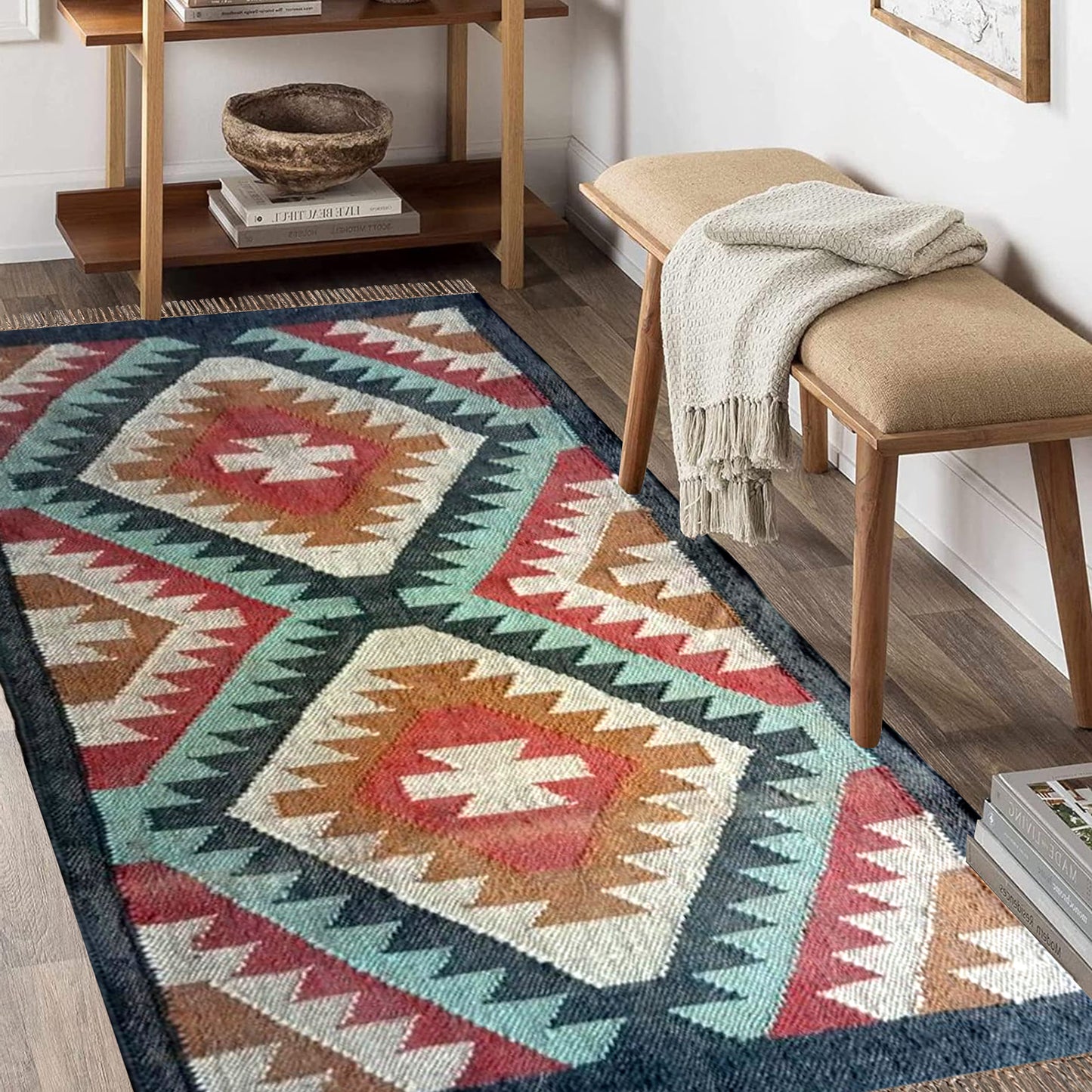 Handwoven Wool Jute Kilim Dhurrie Rugs 3x5 feet