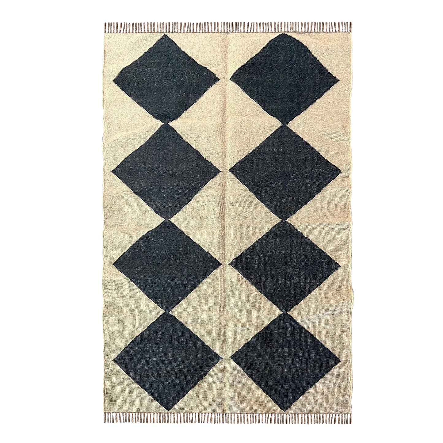 Black Hand-Woven Jute Kilim Carpet 4x6 ft