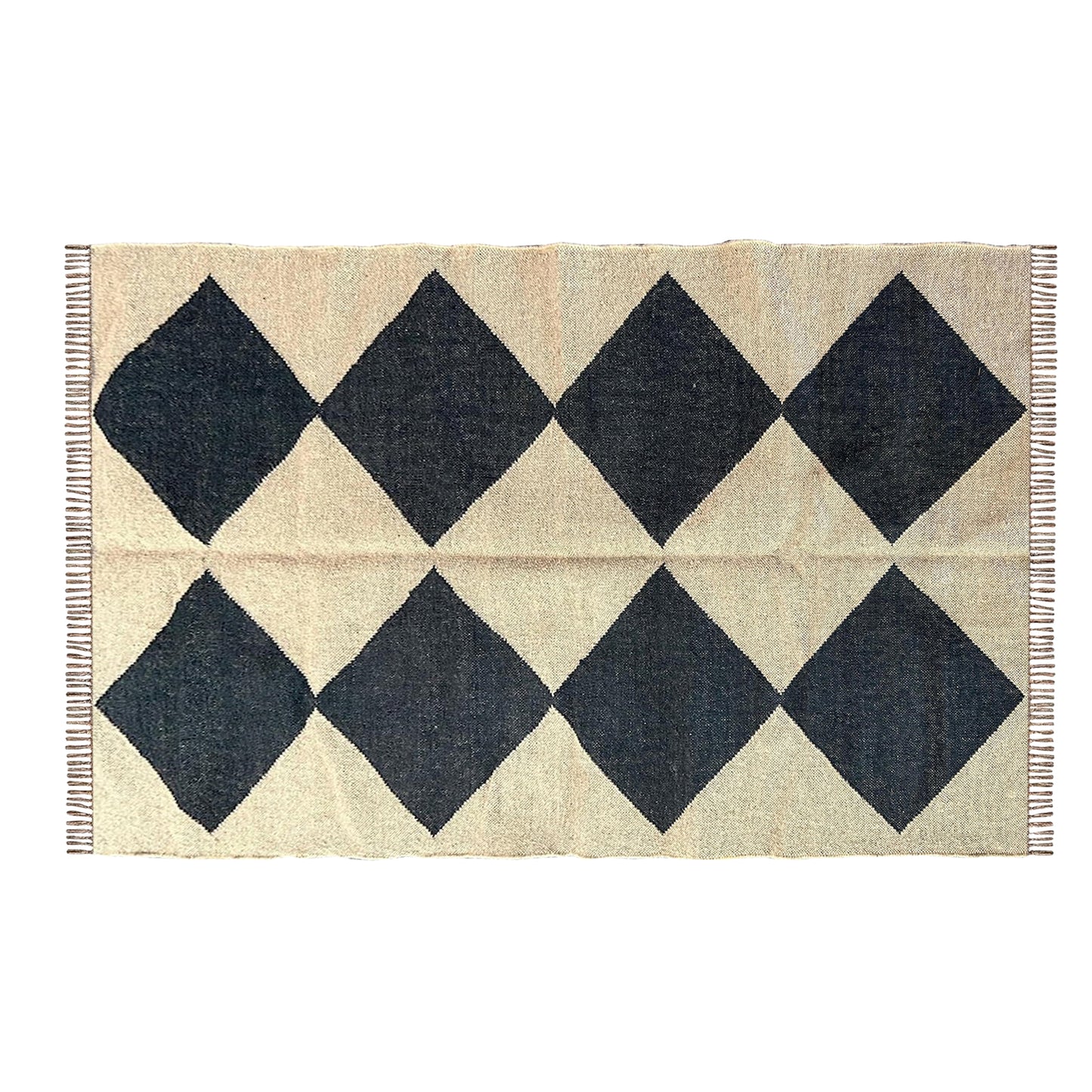 Black Hand-Woven Jute Kilim Carpet 4x6 ft