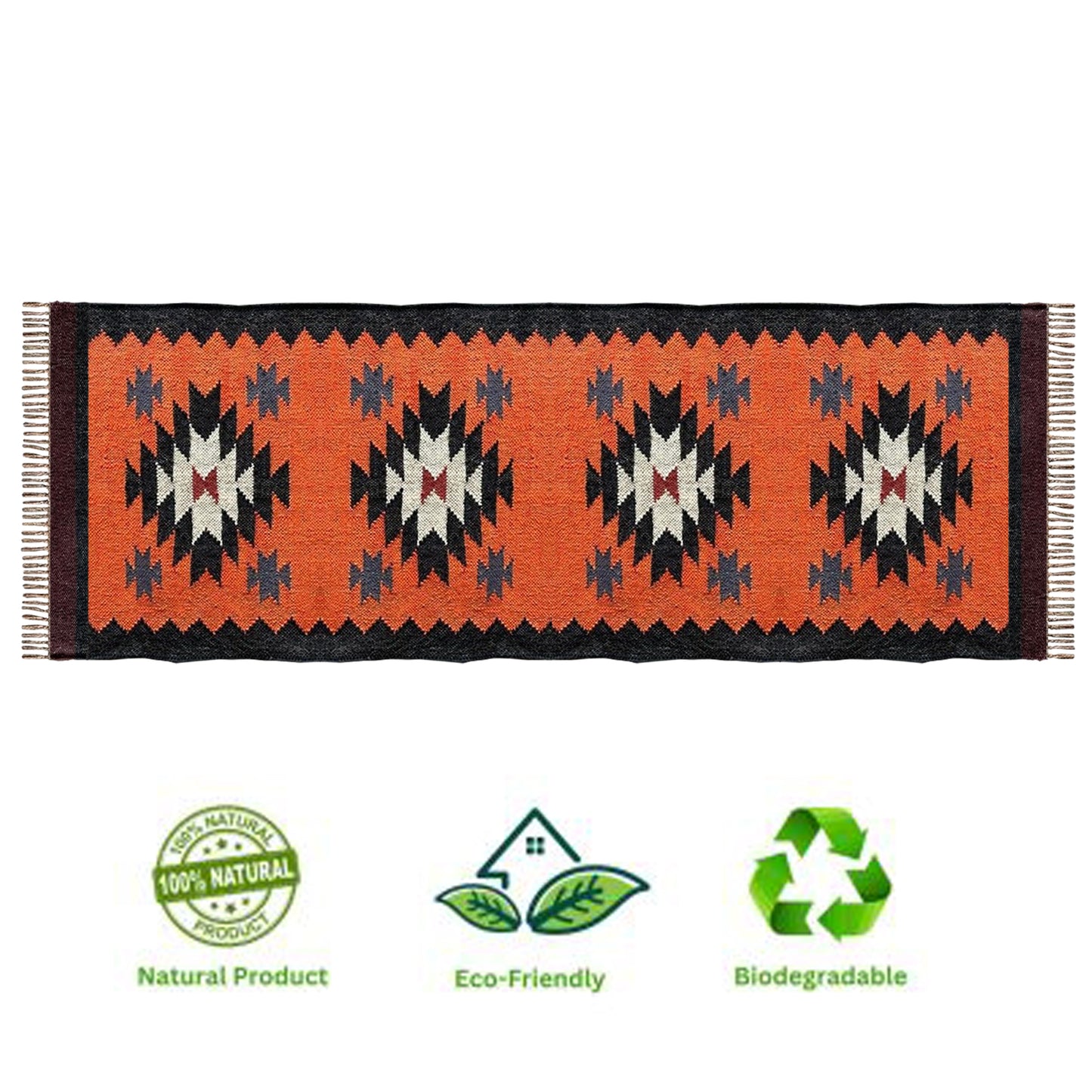 Orange Handmade Wool & Jute Rug Dhurrie – Boho Kilim Floor Carpet