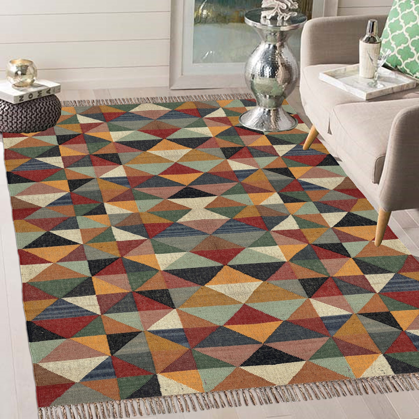 Artisan Wool Jute Kilim Modern Floor Rug