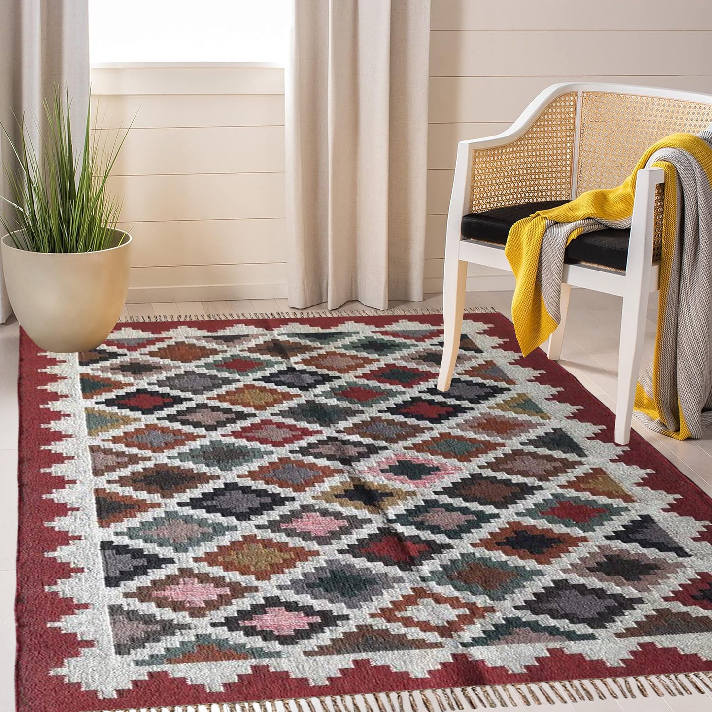 Scandinavian Wool Jute Dhurrie Rug – Minimalist Floor Rug