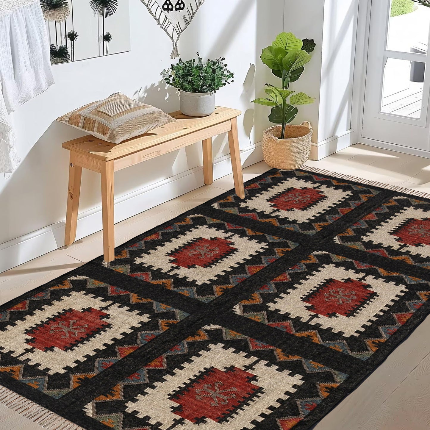 Black Traditional Indian Floor Kilim Carpets