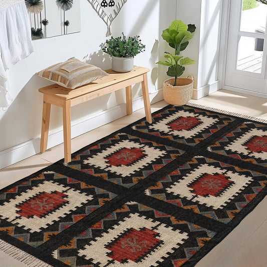 Black Traditional Indian Floor Kilim Carpets