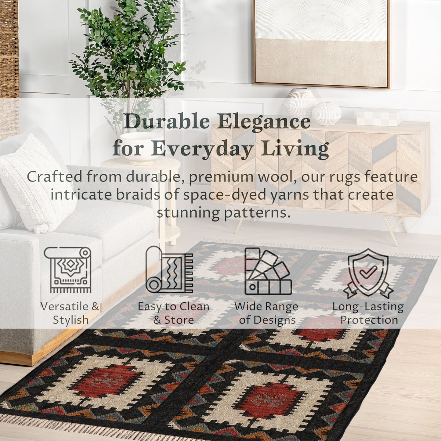 Black Traditional Indian Floor Kilim Carpets